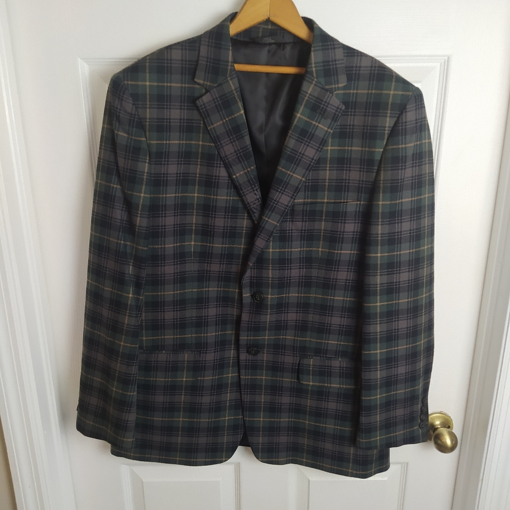 Blazer Jacket 40 R green plaid Haggar